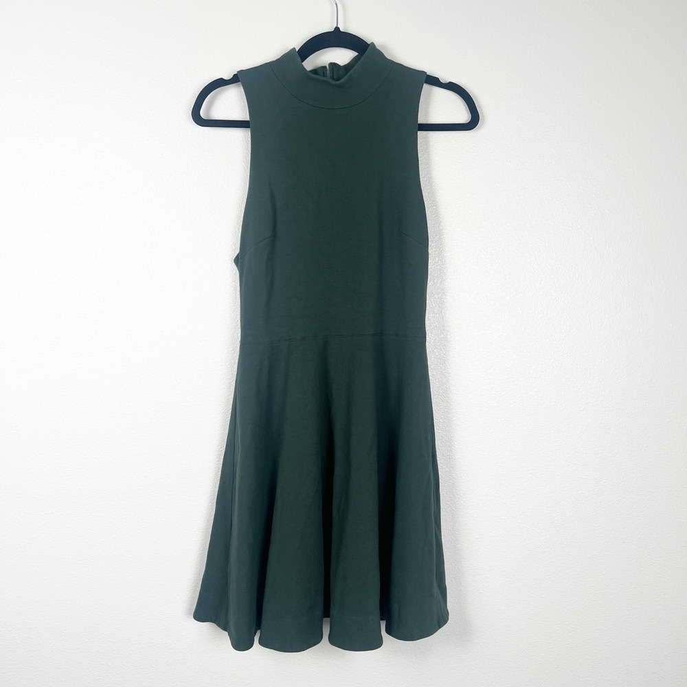Kit and Ace Monaco Flare Sleeveless Dress Green Mock Neck A-Line Size 2